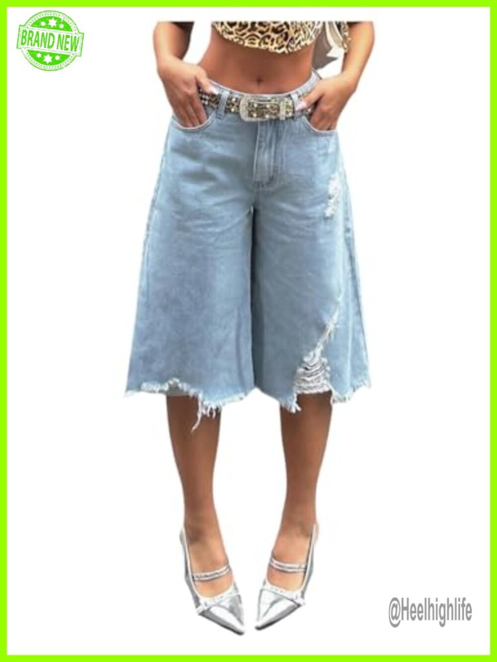 Ripped Wide Leg Denim Shorts Low Rise Baggy Casual Y2K